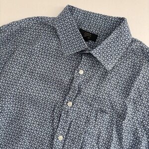 Club Room Luxury Men's Linen‎ Short Sleeve Shirt Size XL Blue Abstract Geometric